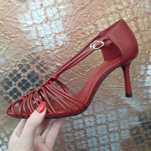 Zara Nwt Red Strappy Fisherman Style Women's Heels - Picture 2 of 13